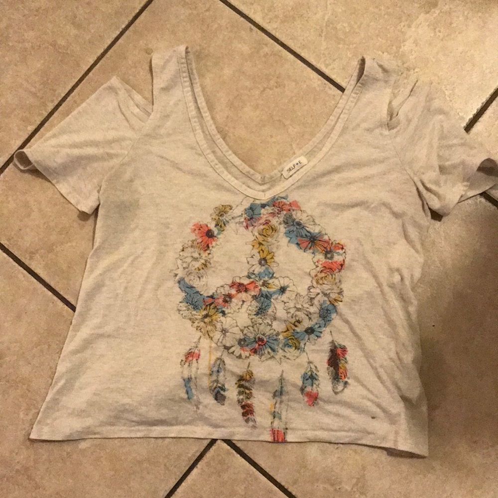 Floral Peace Sign Peek-a-Boo Sleeve Top